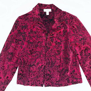 EUC Women’s SP Dressbarn Textured Tapestry Red Paisley Full Zip Dress Jacket